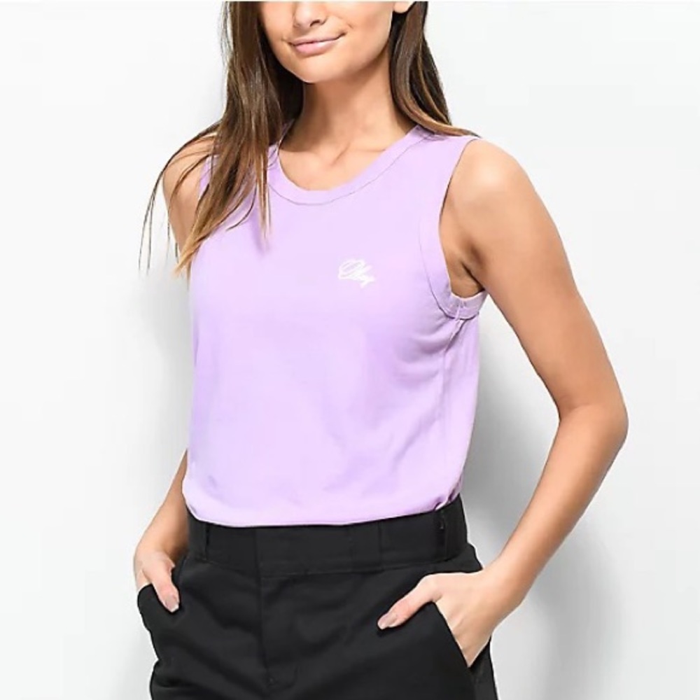 Obey Motto Old Script Tank Top Orchid Lilac Size Medium